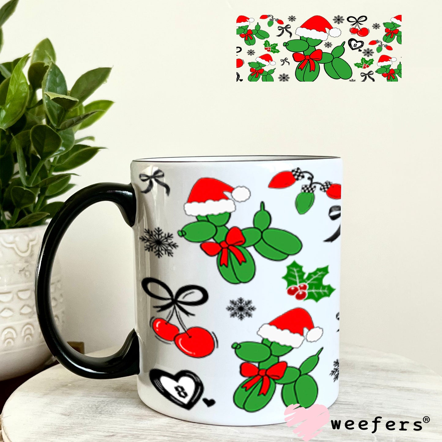 Christmas Santa Balloon Dog UV DTF Cup Wrap - Weefers Exclusive 11oz Coffee Mug Cup Wrap Weefers