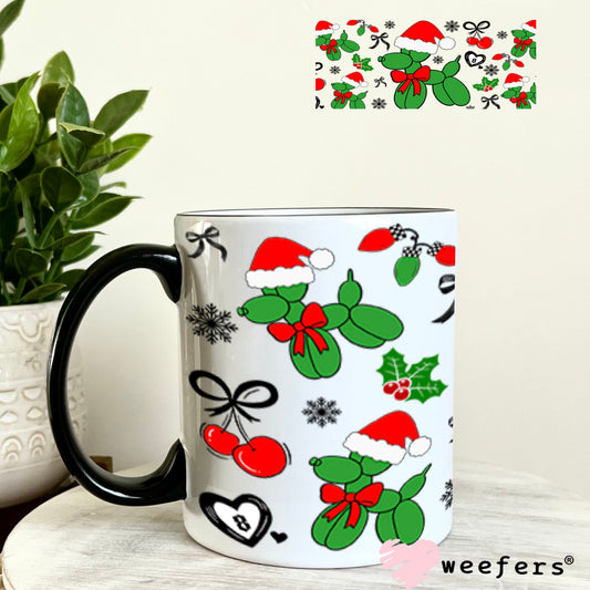 Christmas Santa Balloon Dog UV DTF Cup Wrap - Weefers Exclusive 11oz Coffee Mug Cup Wrap Weefers