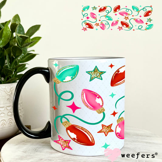 Retro Christmas Lights UV DTF Cup Wrap 11oz Coffee Mug Weefers