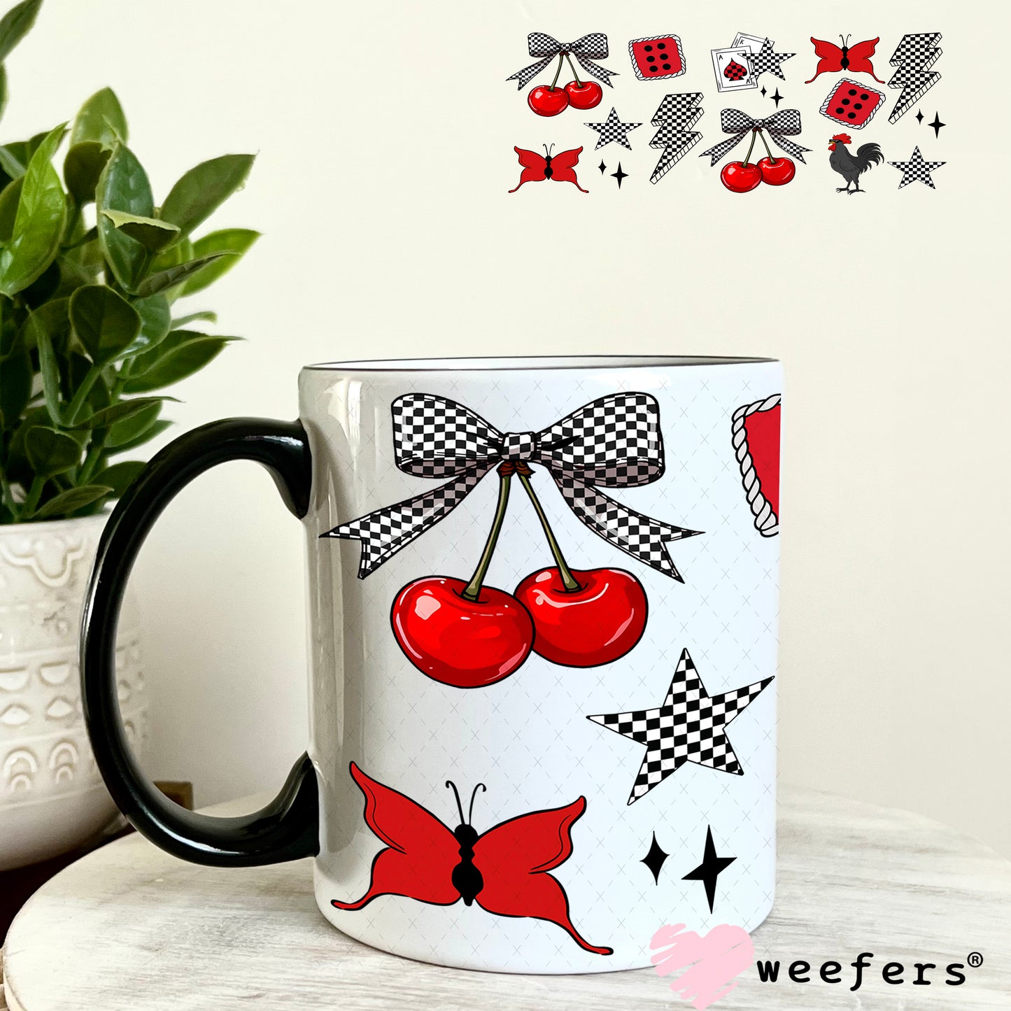 Red Cherry Delight UV DTF Cup Wrap - Weefers Exclusive 11oz Coffee Mug Weefers
