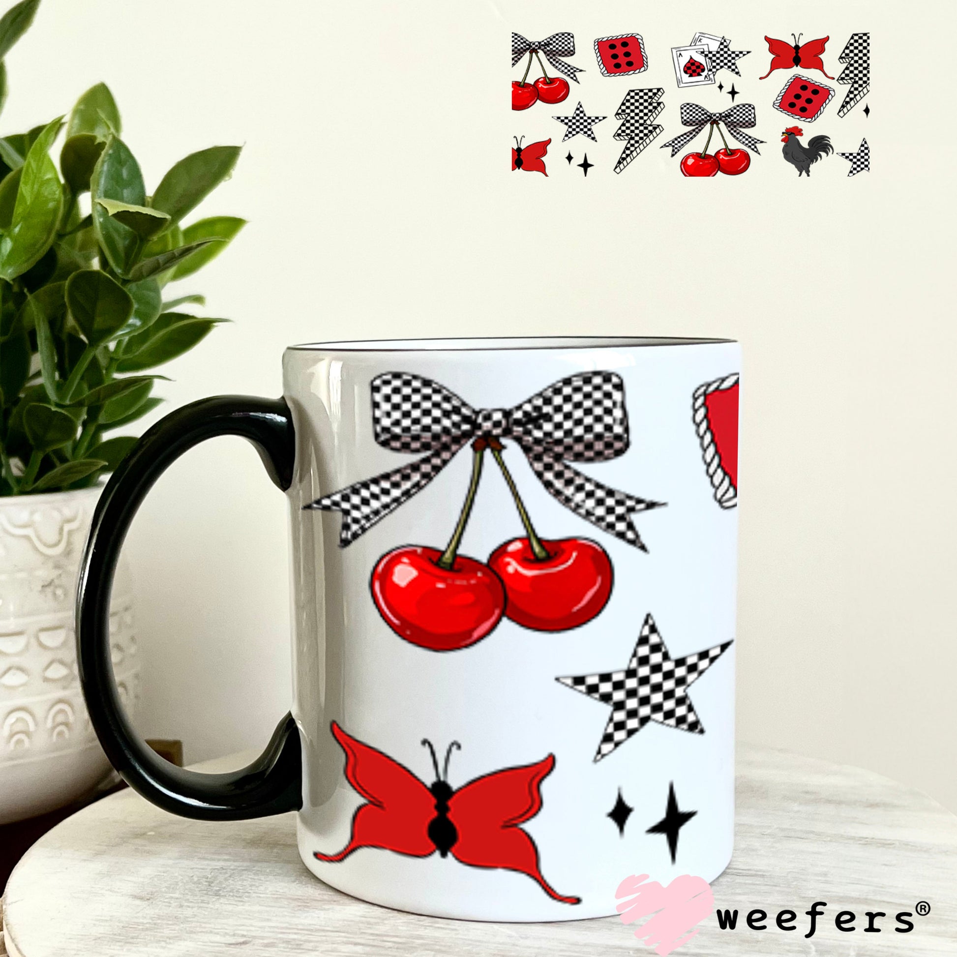 Red Cherry Delight UV DTF Cup Wrap - Weefers Exclusive 11oz Coffee Mug Cup Wrap Weefers