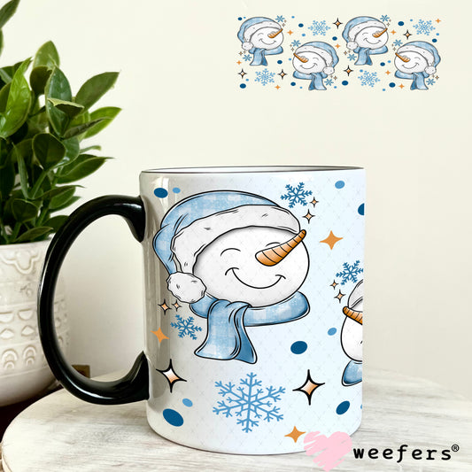 Smiley Blue Snowmen UV DTF Cup Wrap 11oz Coffee Mug Weefers