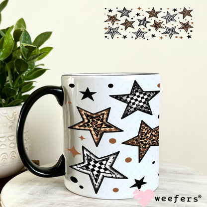 Brown and Black Stars UV DTF Cup Wrap 11oz Coffee Mug Weefers