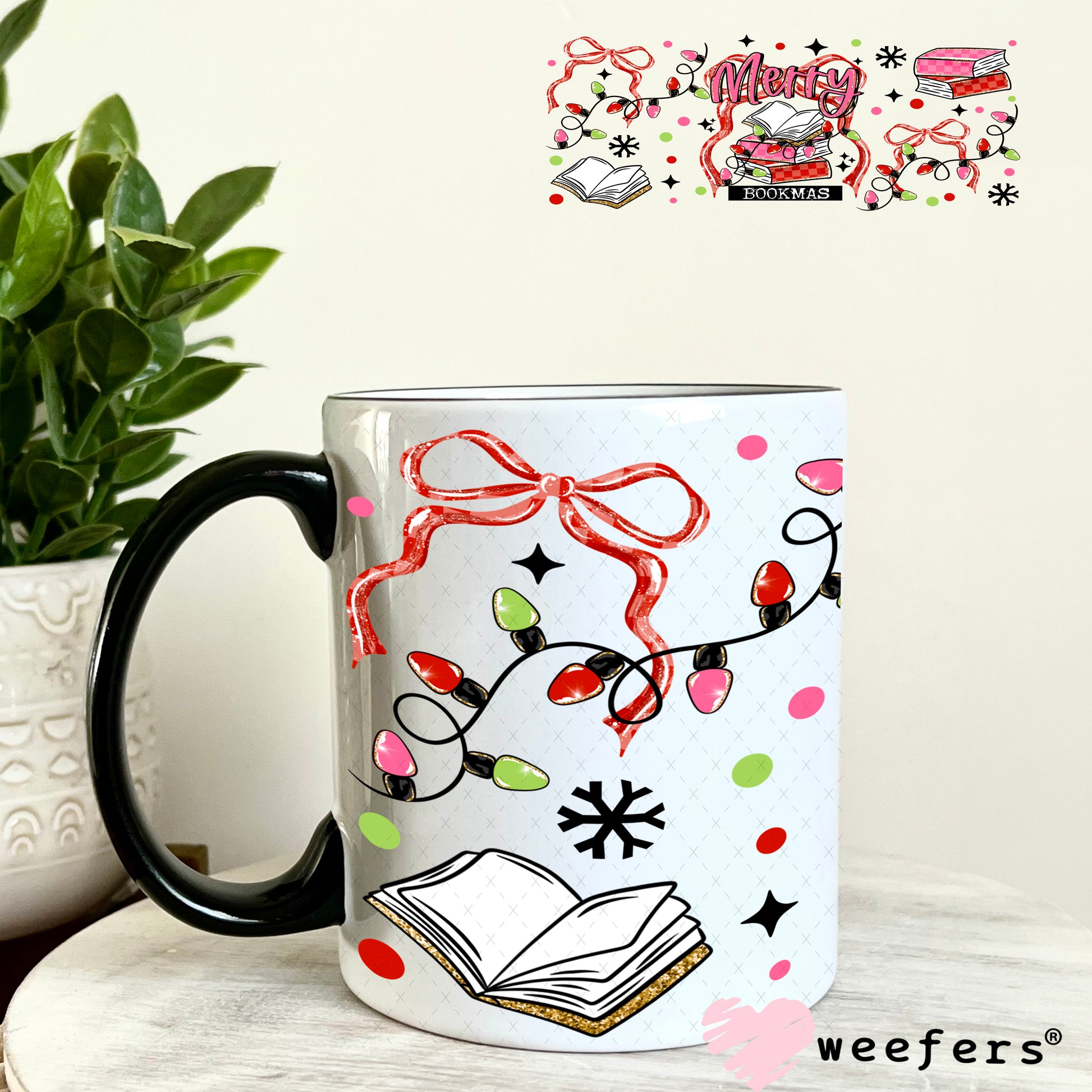 Merry Bookmas UV DTF Cup Wrap 11oz Coffee Mug Weefers
