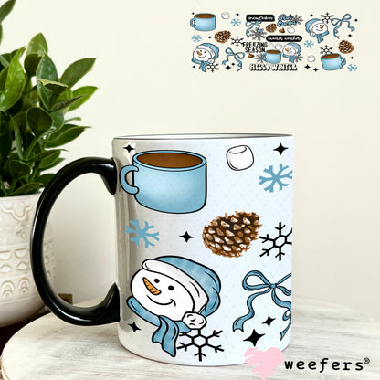 Hello Winter Blue Smiley Snowmen UV DTF Cup Wrap 11oz Coffee Mug Weefers