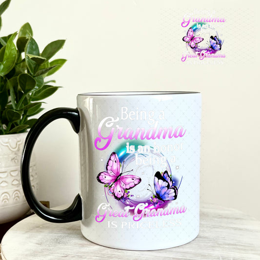 UV DTF Decal - Being a Grandma is an Honor Being a Great Grandma is Priceless 11oz Coffee Mug Weefers