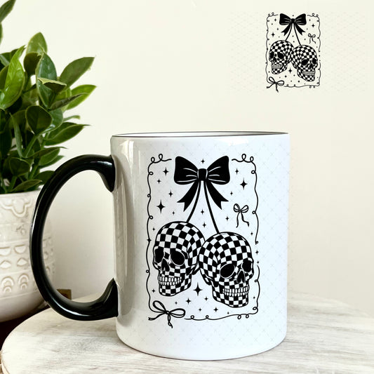 UV DTF Decal - Black Cherry Skulls 11oz Coffee Mug Weefers