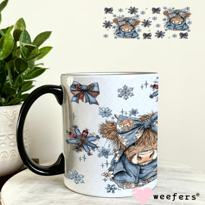 UV DTF Cup Wrap – Blue Christmas Highland Cow - Weefers Exclusive 11oz Coffee Mug Weefers
