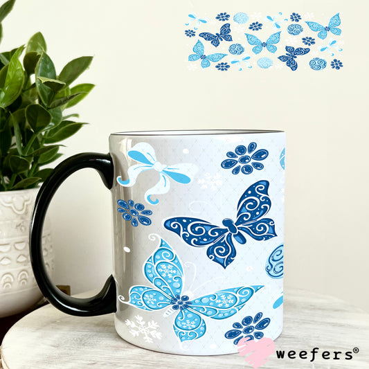 UV DTF Cup Wrap – Blue Butterflies 11oz Coffee Mug Weefers