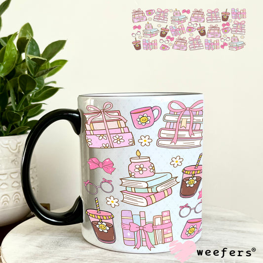 UV DTF Cup Wrap – Pink Books and Coffee 11oz Coffee Mug Weefers