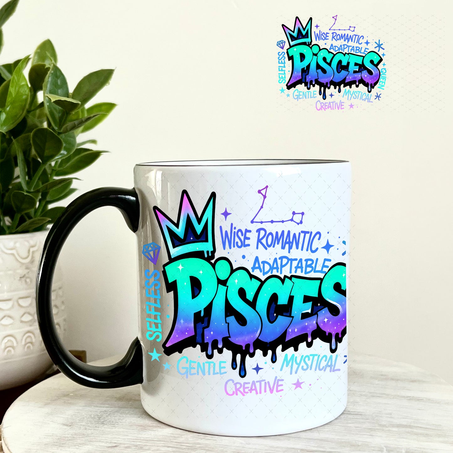 UV DTF Decal - Pisces Zodiac Sign 11oz Coffee Mug Weefers