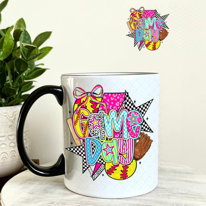 UV DTF Decal - Preppy Gameday Softball 11oz Coffee Mug Weefers