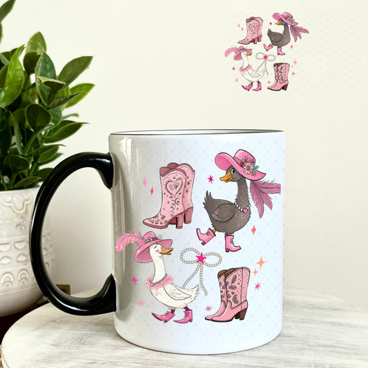 UV DTF Decal - Bougie Pink Western Geese 11oz Coffee Mug Weefers