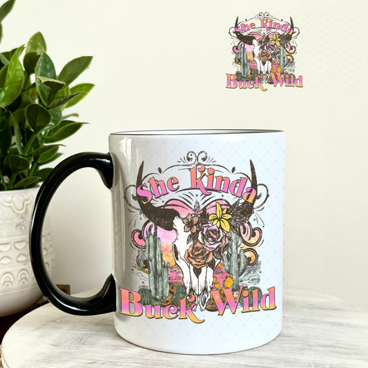 UV DTF Decal - She Kinda Buck Wild 11oz Coffee Mug Weefers