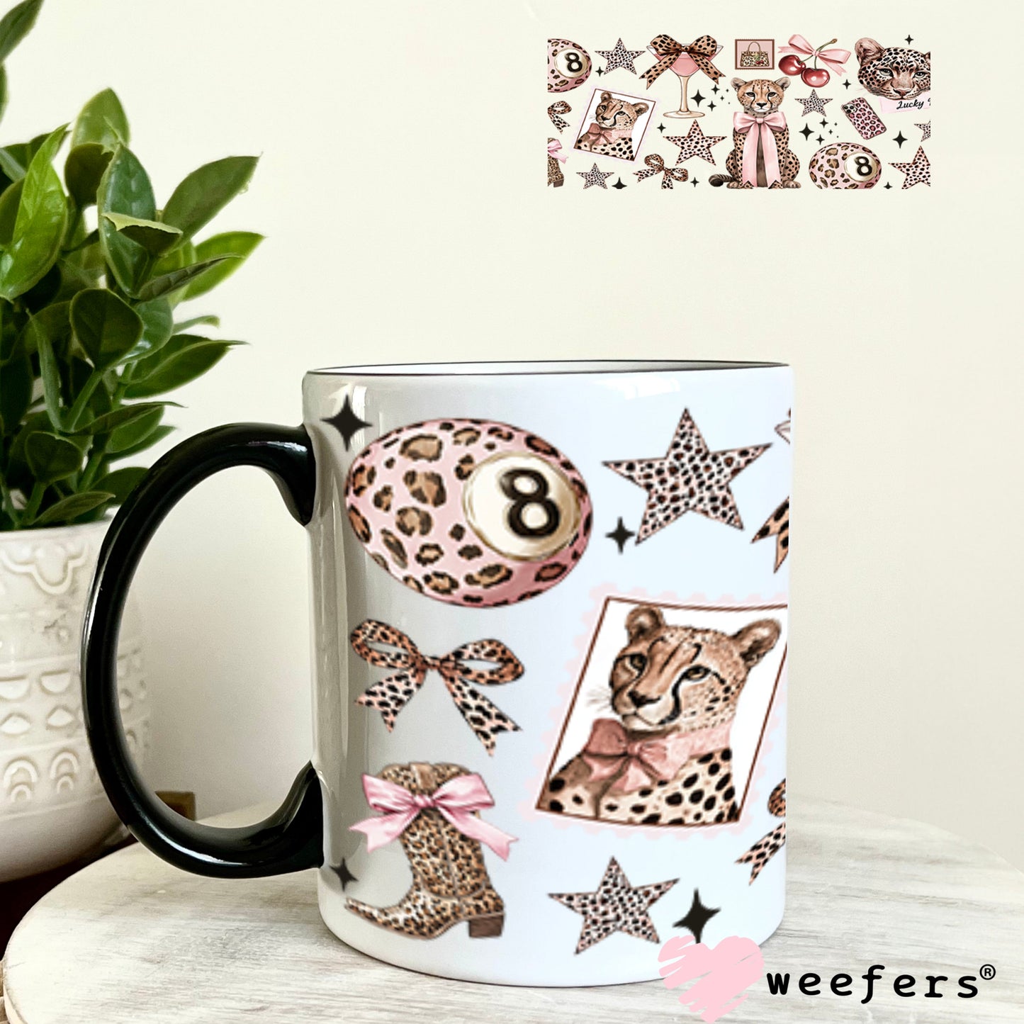 UV DTF Cup Wrap – Rose gold Cheetahs - Weefers Exclusive 11oz Coffee Mug Cup Wrap Weefers