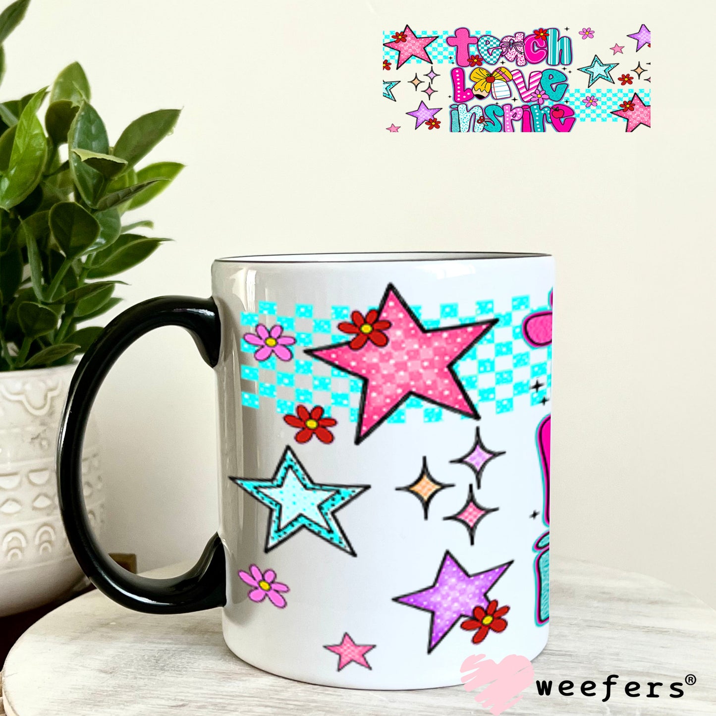 UV DTF Cup Wrap – Preppy Teach Love Inspire- Weefers Exclusive 11oz Coffee Mug Cup Wrap Weefers