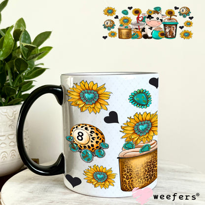 UV DTF Cup Wrap – Cow Coffee and Sunflowers- Weefers Exclusive 11oz Coffee Mug Weefers