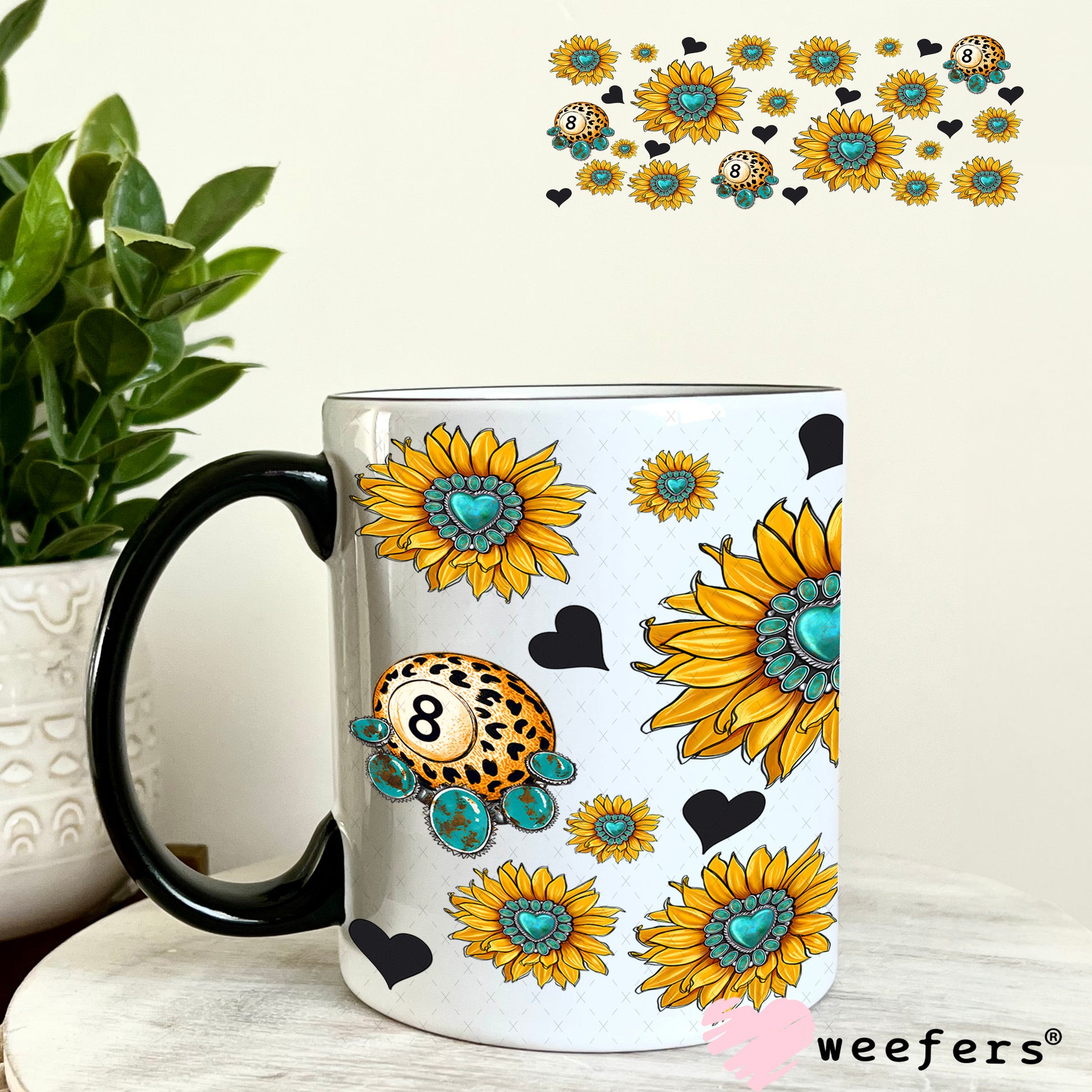 UV DTF Cup Wrap – Cow Coffee and Sunflowers Sidekick - Weefers Exclusive 11oz Coffee Mug Weefers
