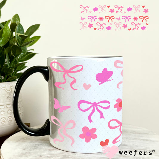 UV DTF Cup Wrap – Pink Bows and Flowers 11oz Coffee Mug Weefers