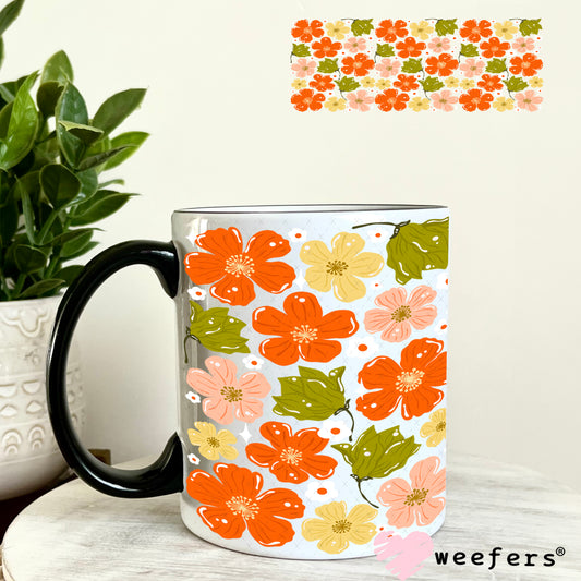 UV DTF Cup Wrap – Green and Coral Flowers 11oz Coffee Mug Weefers
