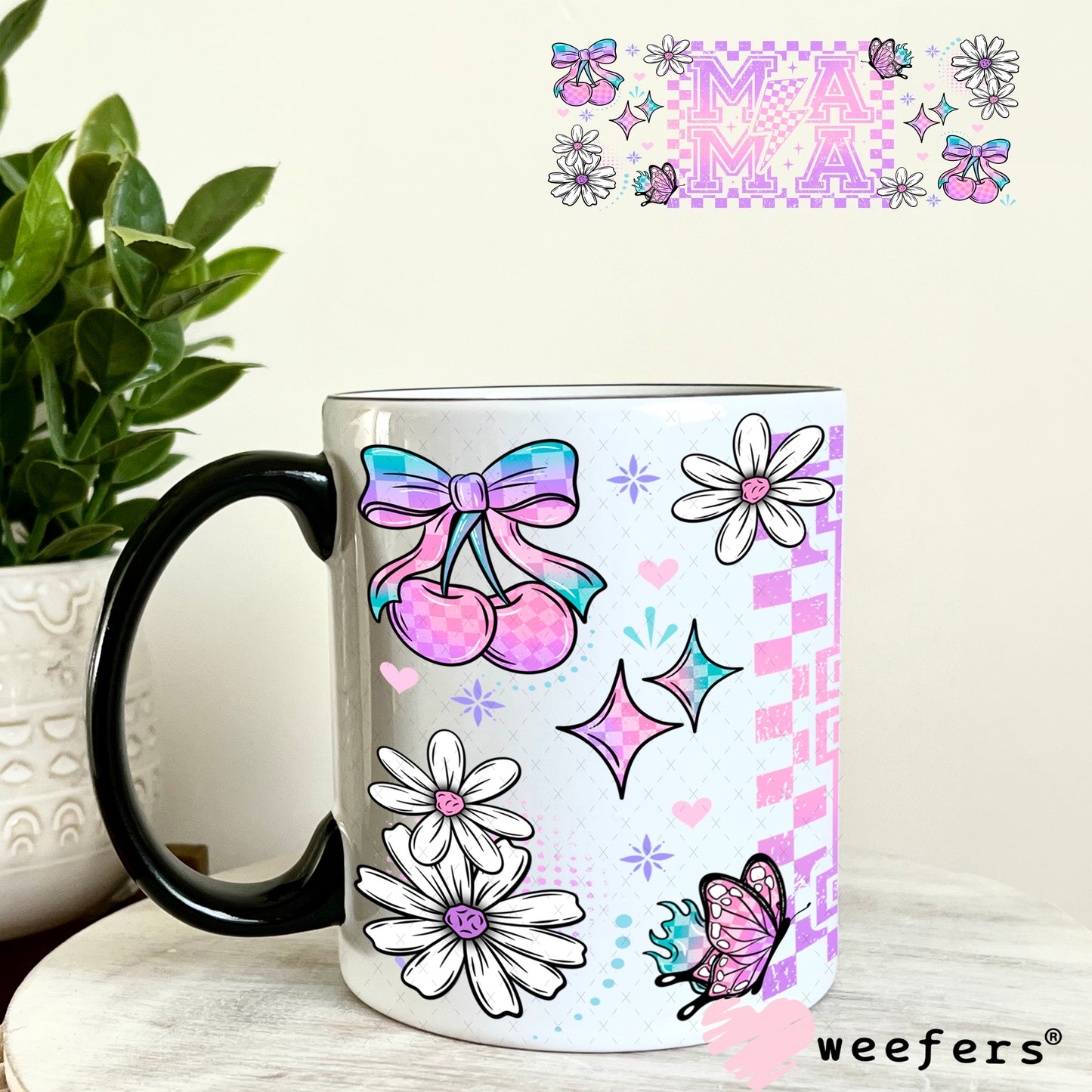 UV DTF Cup Wrap – Pink and Teal MaMa 11oz Coffee Mug Weefers