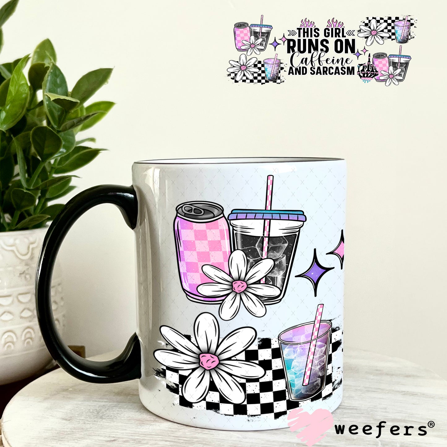 UV DTF Cup Wrap – This Girl Runs on Caffeine and Sarcasm 11oz Coffee Mug Weefers