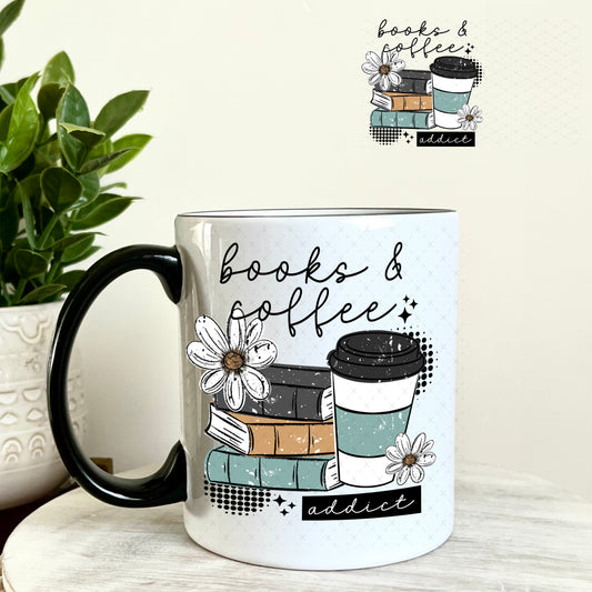 UV DTF Decal - Books and Coffee Addict 11oz Coffee Mug Weefers