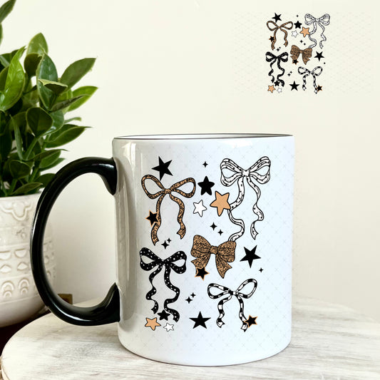 UV DTF Decal - Brown and Black Bows 11oz Coffee Mug Weefers