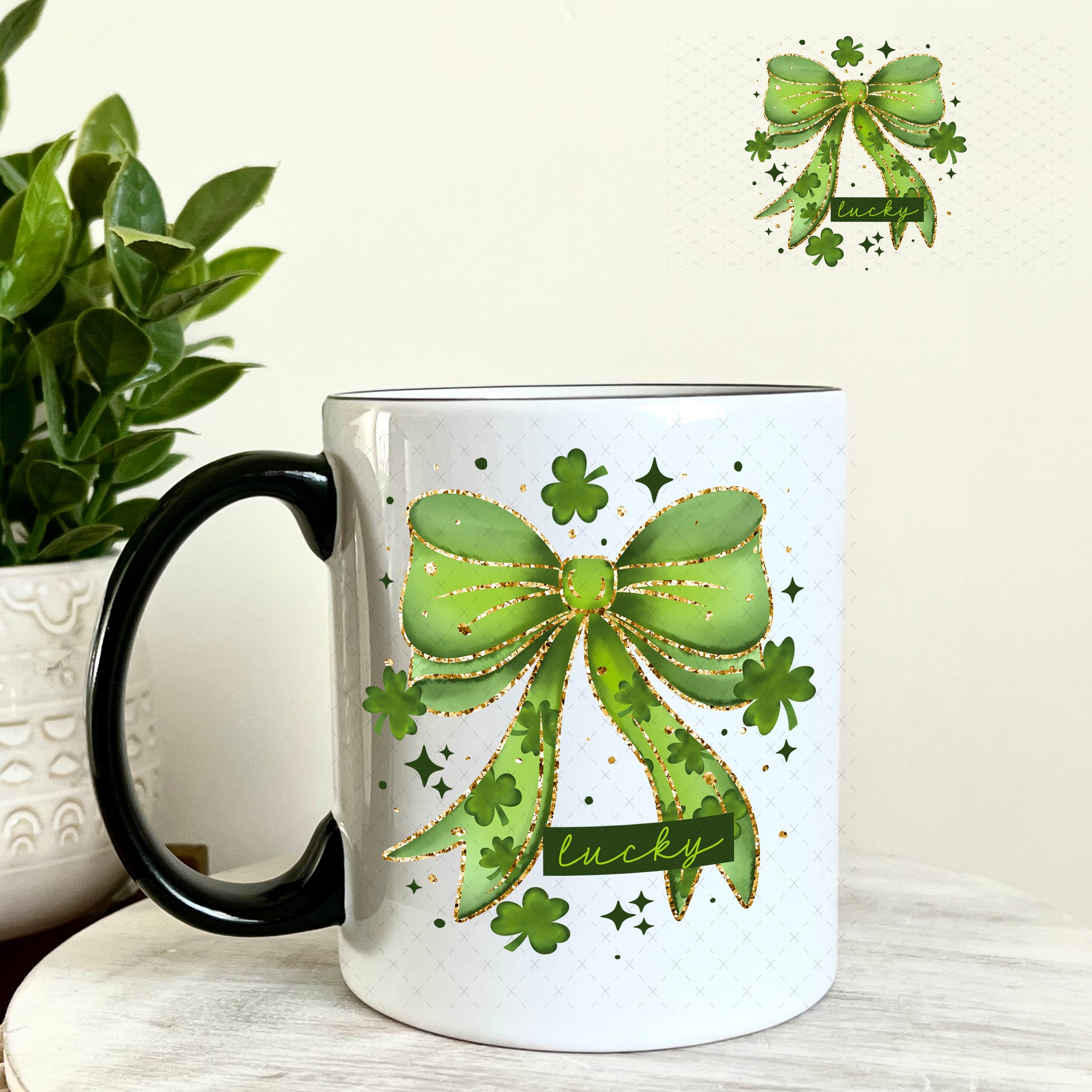 UV DTF Decal - Lucky Bow Patrick's Day 11oz Coffee Mug Weefers
