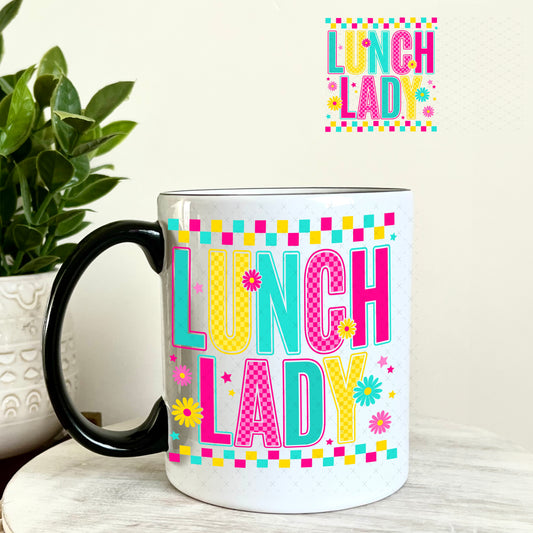 UV DTF Decal - Lunch Lady Magenta Teal 11oz Coffee Mug Weefers