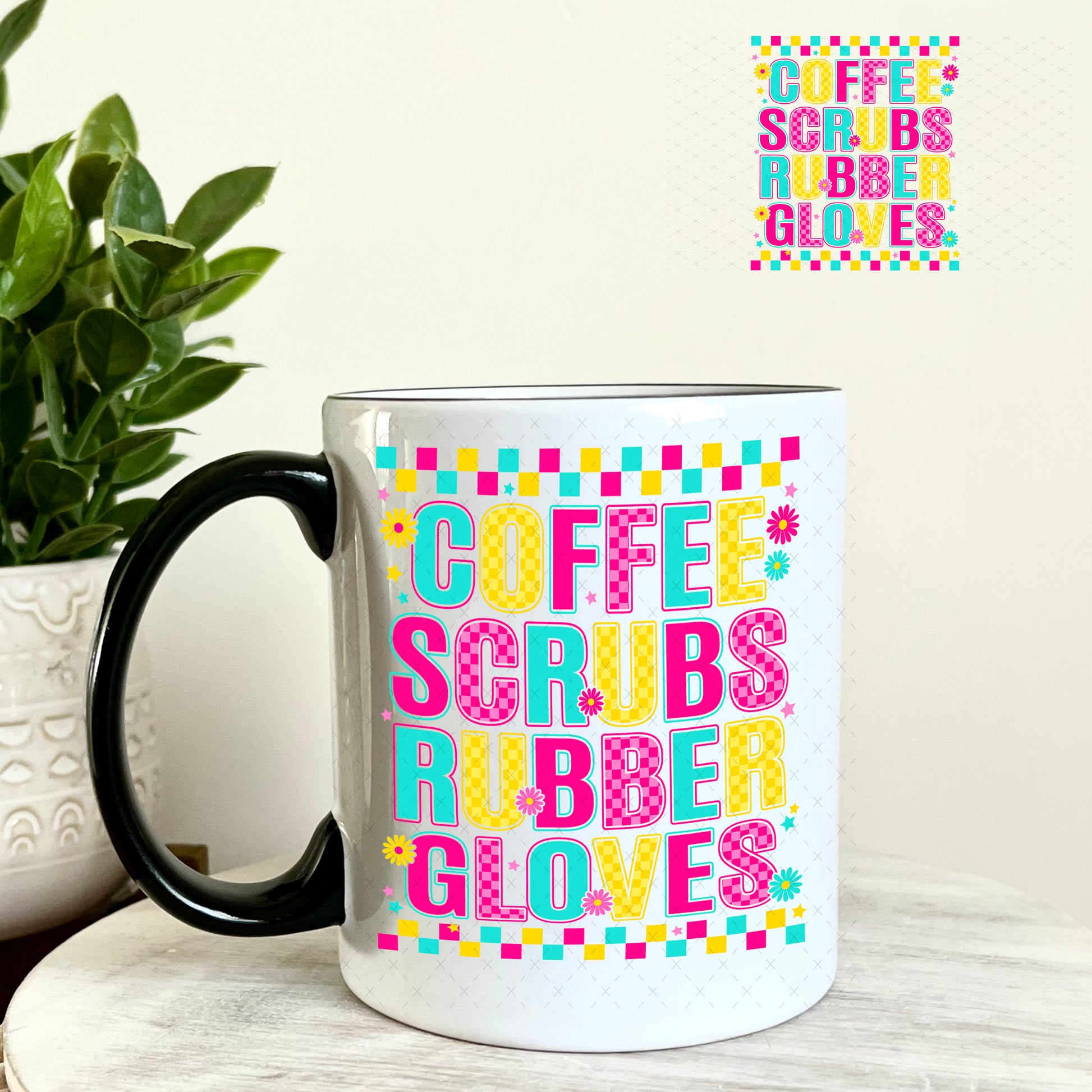 UV DTF Decal - Coffee Scrubs Rubber Gloves 11oz Coffee Mug Weefers