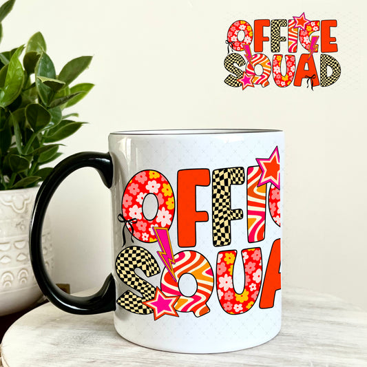 UV DTF Decal - Office Squad Red Orange Checkered 11oz Coffee Mug Weefers