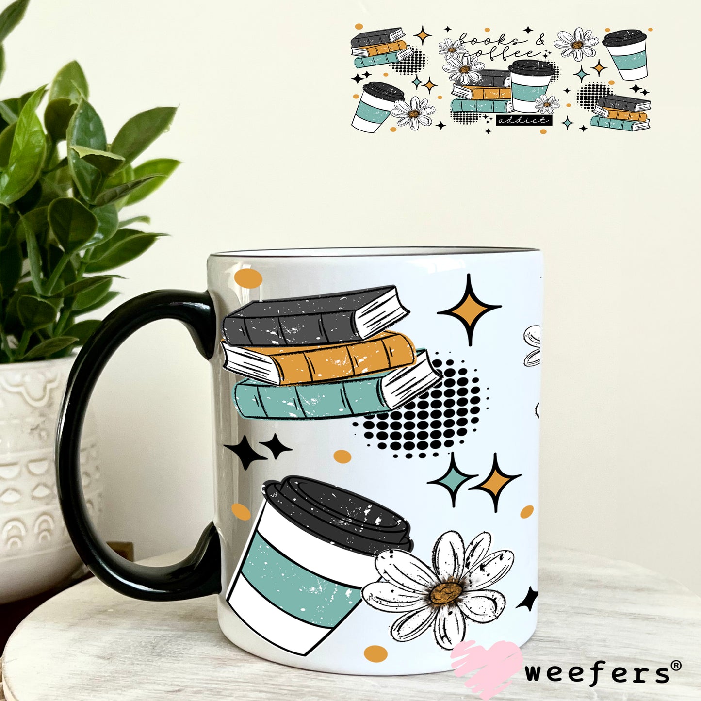 UV DTF Cup Wrap – Books and Coffee Addict 11oz Coffee Mug Weefers