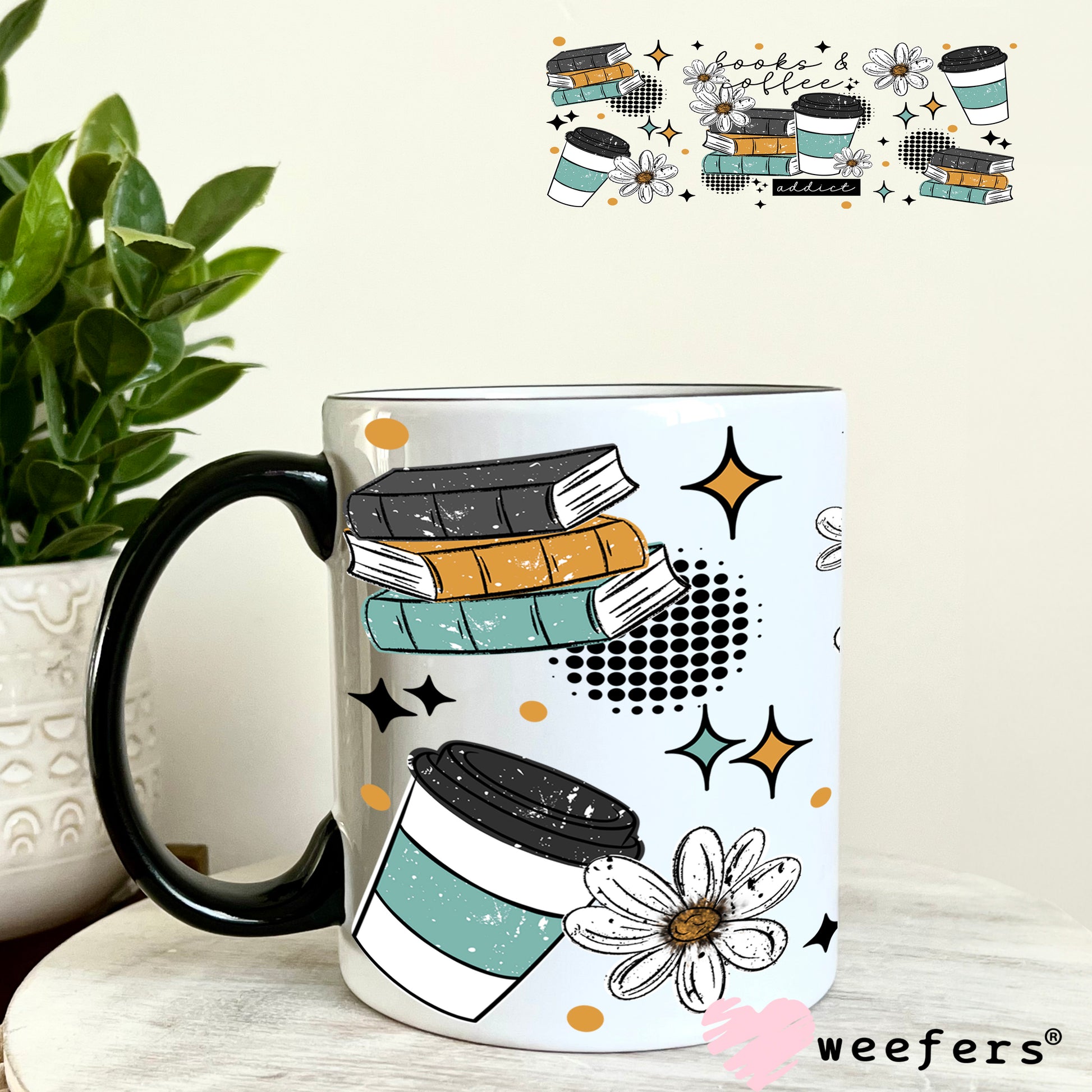 UV DTF Cup Wrap – Books and Coffee Addict 11oz Coffee Mug Weefers
