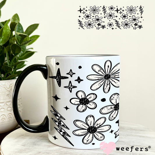UV DTF Cup Wrap – Flowers White and Black 11oz Coffee Mug Weefers
