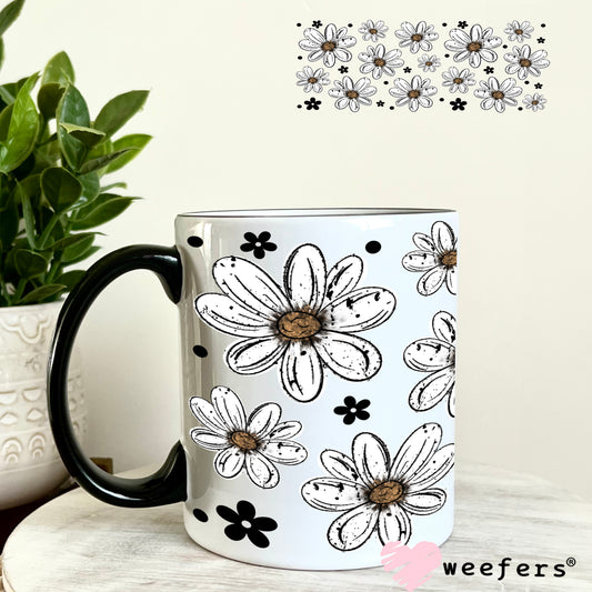UV DTF Cup Wrap – Flowers White 11oz Coffee Mug Weefers