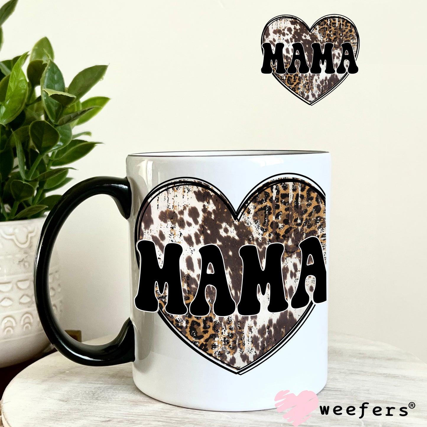 Mama Cowhide Heart Western UV DTF 11oz Coffee Mug Decal