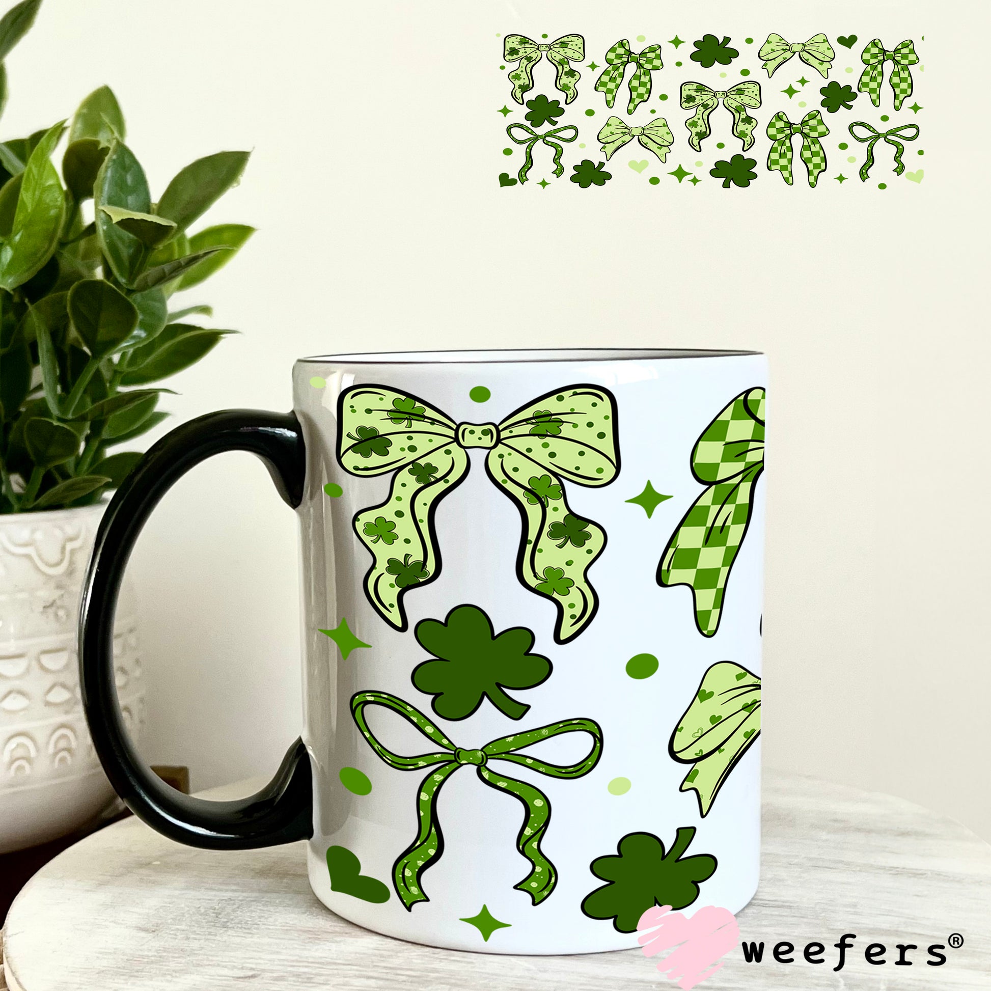 UV DTF Cup Wrap – Lucky Chevron Green Bows St. Patricks 11oz Coffee Mug Weefers