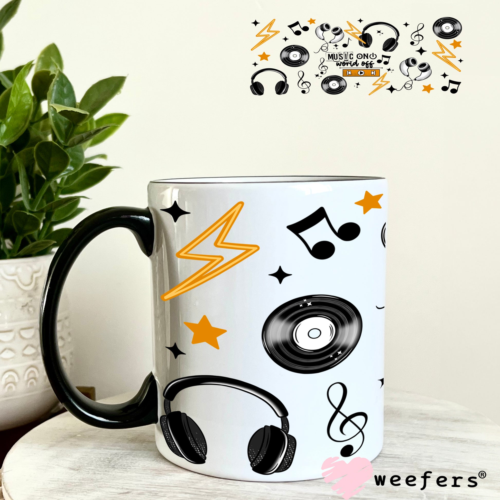 UV DTF Cup Wrap – Music On - World Off 11oz Coffee Mug Weefers