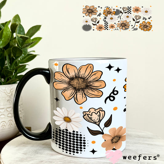 UV DTF Cup Wrap – Flowers Beige Light Orange 11oz Coffee Mug Weefers