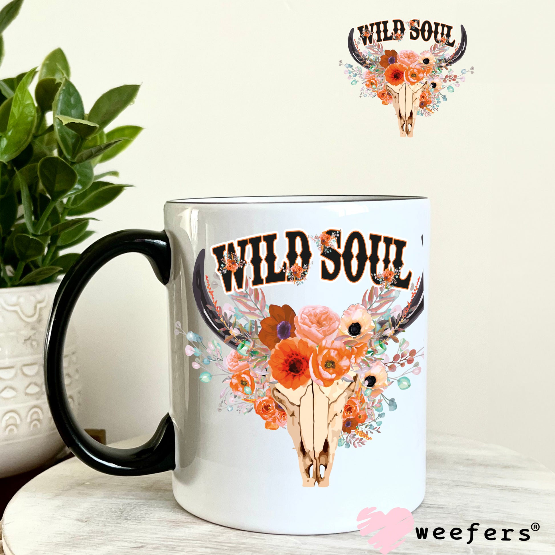 Wild Soul Cow Skull Peach UV DTF 11oz Coffee Mug Decal