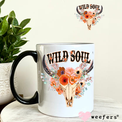 Wild Soul Cow Skull Peach UV DTF 11oz Coffee Mug Decal