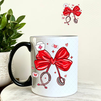 UV DTF Decal - Nurse Bow Valentine's 11oz Coffee Mug Weefers