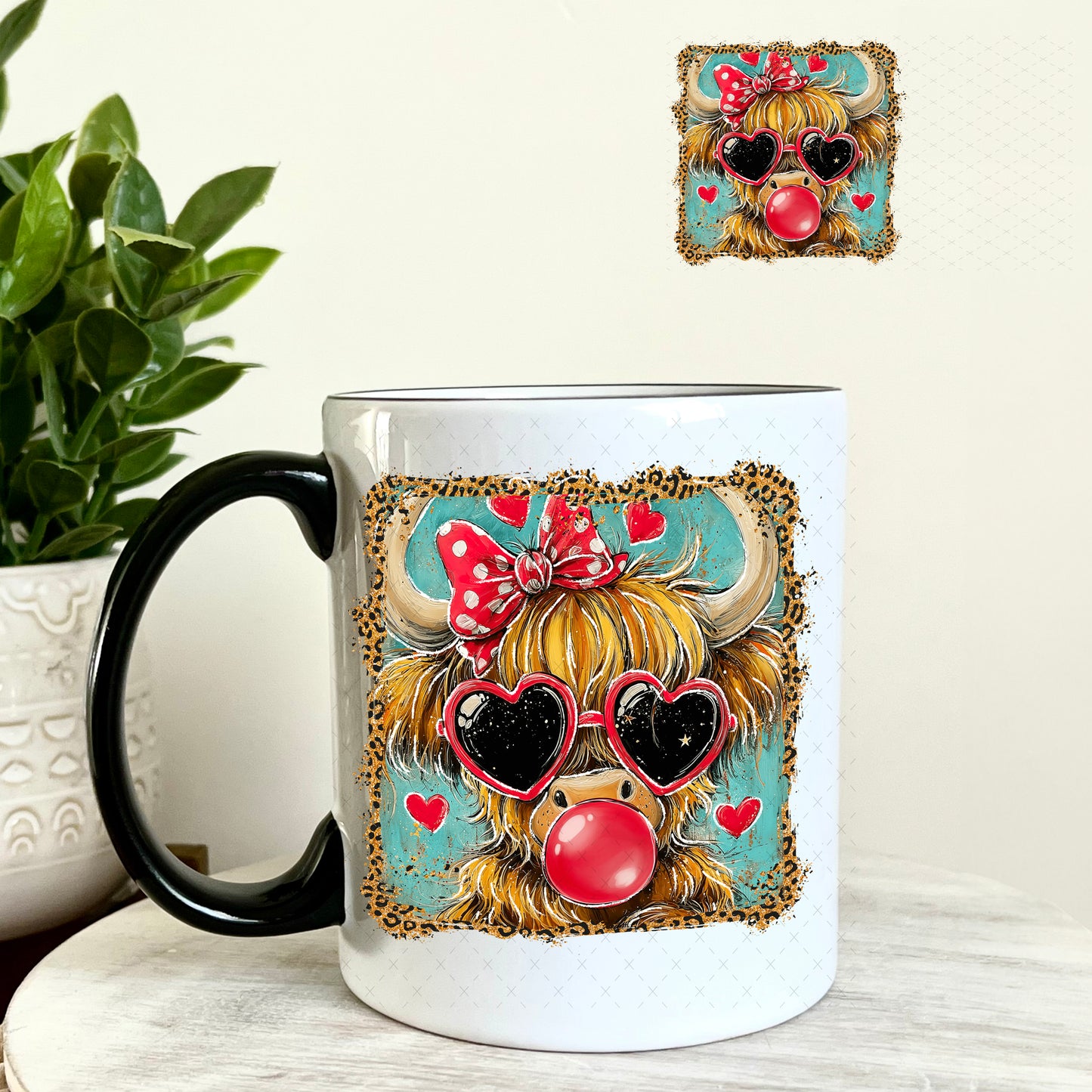 UV DTF Decal - Bougie Red Bubble Cow 11oz Coffee Mug Weefers