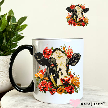 Flower Dairy Cow UV DTF 11oz Coffee Mug Decal