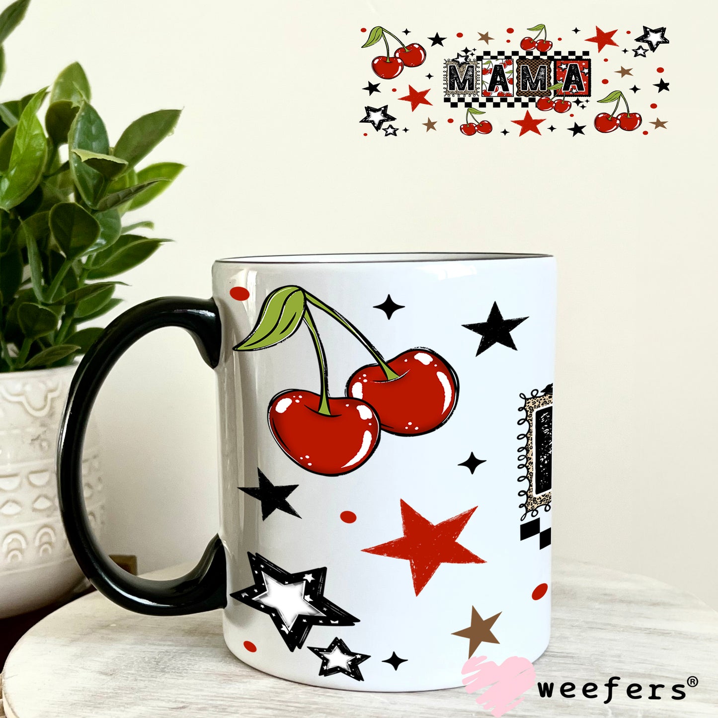 UV DTF Cup Wrap – Mama Red Cherries 11oz Coffee Mug Weefers