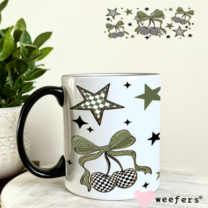 UV DTF Cup Wrap – Camouflage and Checkered Cherries 11oz Coffee Mug Weefers
