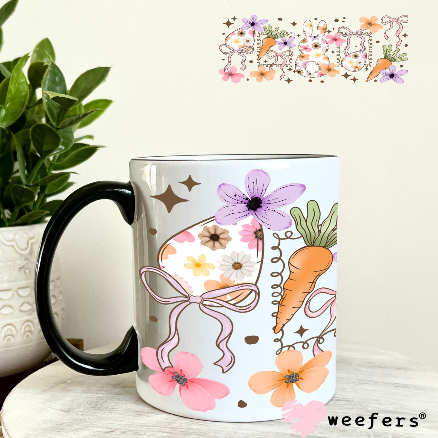 UV DTF Cup Wrap – Floral Easter Bunny 11oz Coffee Mug Weefers