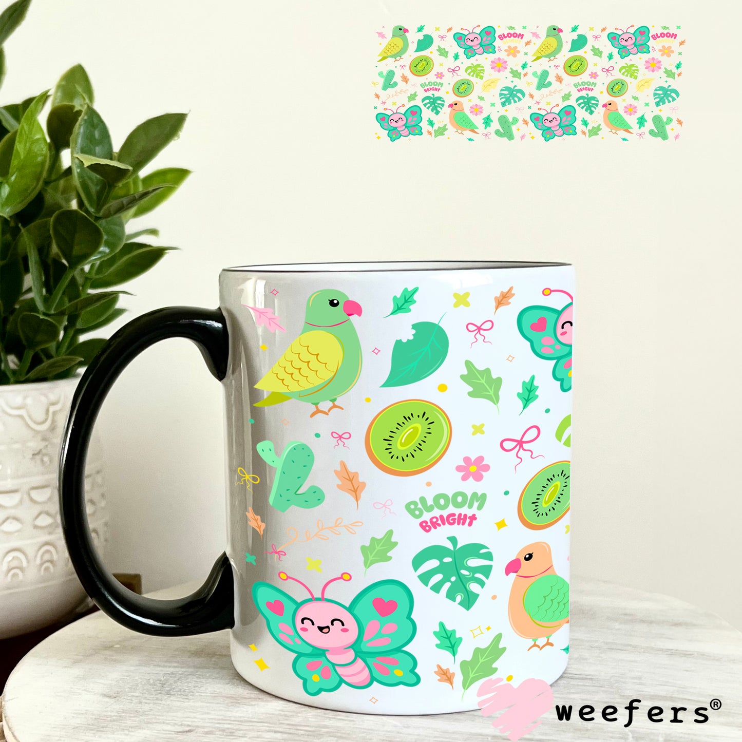 UV DTF Cup Wrap – Butterflies and Parrots 11oz Coffee Mug Weefers