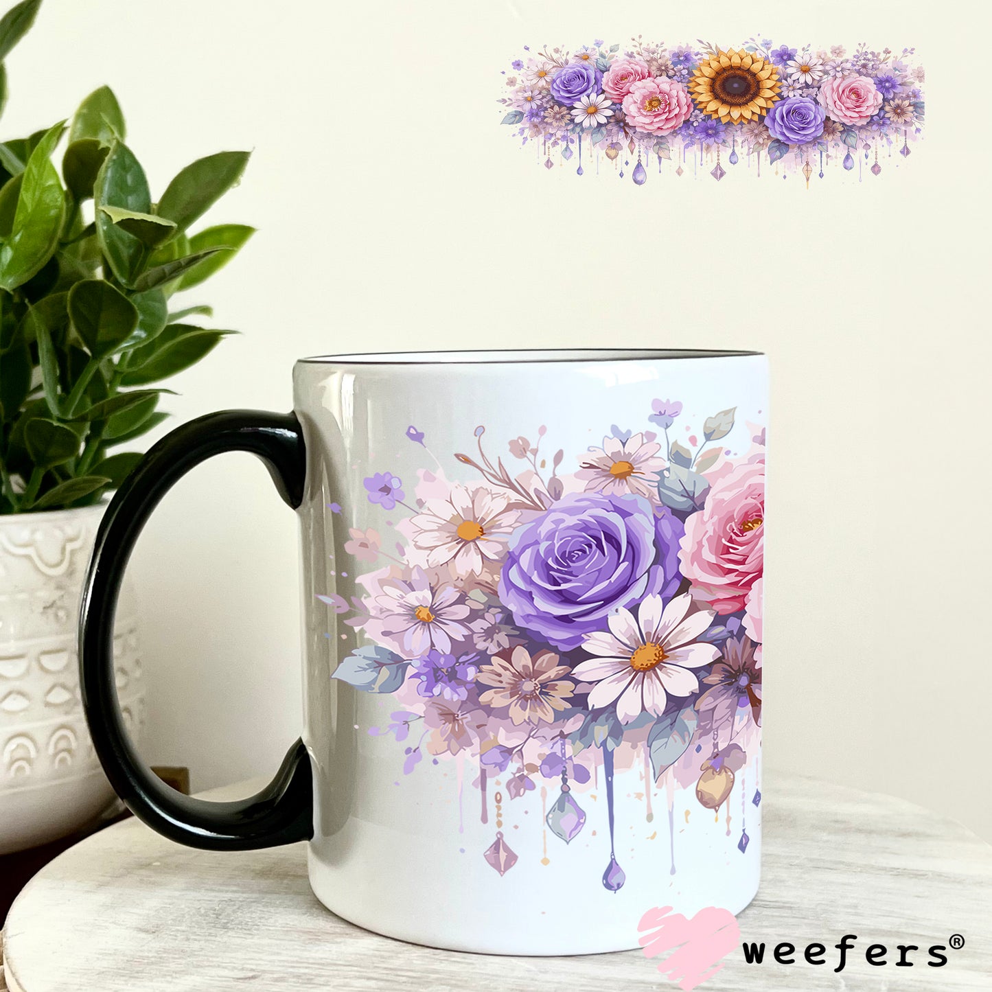 UV DTF Cup Wrap – Pink and Purple florals 11oz Coffee Mug Weefers